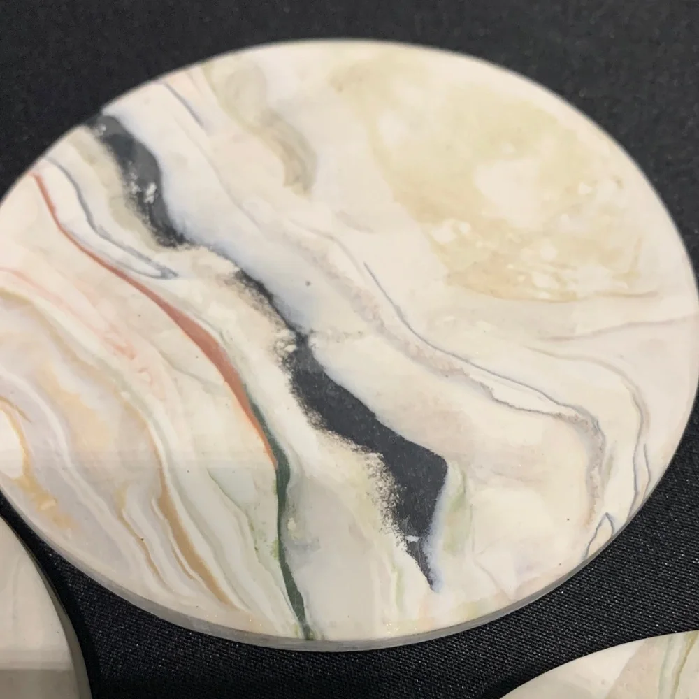 Handcrafted Clay Marble Pattern Coasters Set of 4